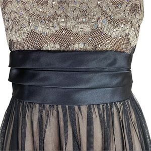 Fit & Flare Black Beige Gold Embellished Midi Sequin Bow Cocktail Party Dress 8